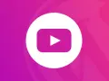 Icône YouTube sur fond dégradé rose et violet. Parfait pour découvrir des vidéos liées.