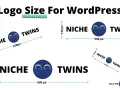 Guide sur la taille logo WordPress : différents formats pour le logo "Niche Twins" avec leurs dimensions en pixels.