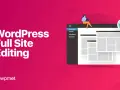 Illustration de la conception de sites web avec WordPress FSE. Une femme utilise un ordinateur portable sur une interface de site web.