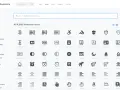 La page web Font Awesome affiche une grille d'icônes, dont des exemples comme "abacus", "acorn" et "alarm-clock", avec une barre de recherche pour trouver des icônes WordPress.