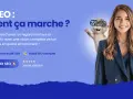 Une femme souriante et une loutre animée font la promotion d'un audit SEO complet pour améliorer votre stratégie web.