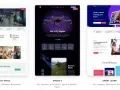 Trois maquettes de sites web : Co-Space (espace de coworking), DroneX (drone) et Smart Learn (formation en ligne). Un générateur de nom de site pourrait proposer ces designs.