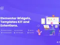 L'image présente les extensions Elementor, offrant des widgets, des kits de modèles et des fonctionnalités pour un design web royal.