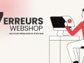 7 erreurs webshop à éviter pour bien lancer un blog. Un homme regarde un écran d'ordinateur avec un point d'exclamation.