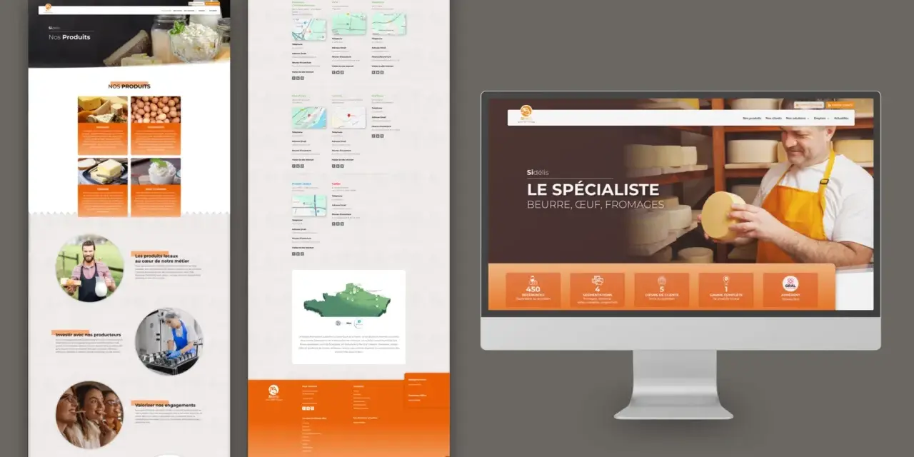 Conception d'un site vitrine WordPress pour un spécialiste du beurre, de l'œuf et du fromage. Le site met en avant les produits locaux et les engagements.