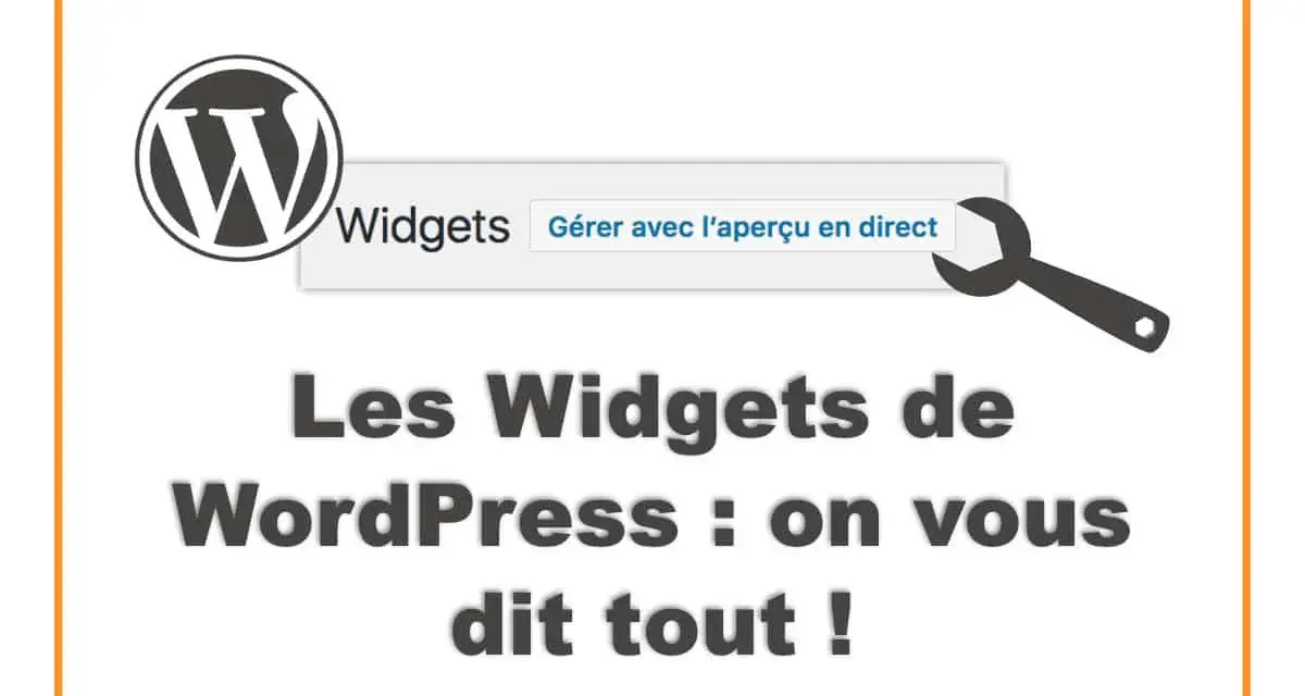 Logo WordPress et texte "Les Widgets de WordPress : on vous dit tout !" avec une clé à molette.