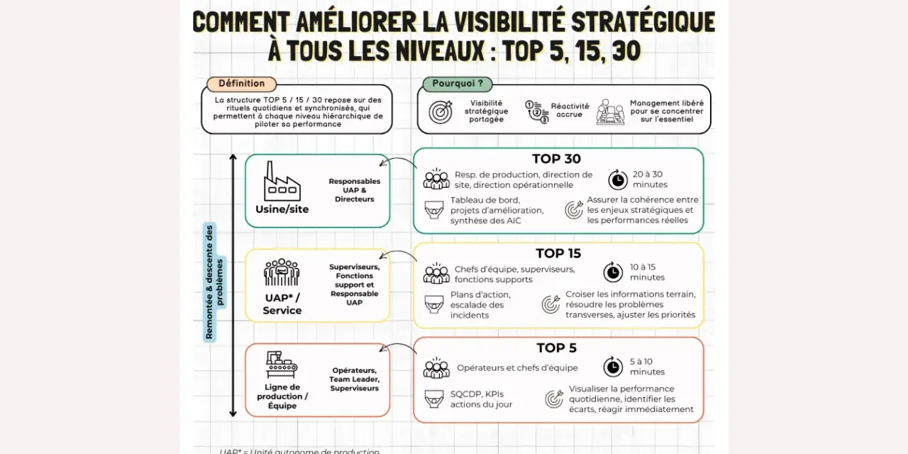 Schéma expliquant la structure TOP 5, 15, 30 pour améliorer la visibilité stratégique. Un guide essentiel pour votre meilleur blog.