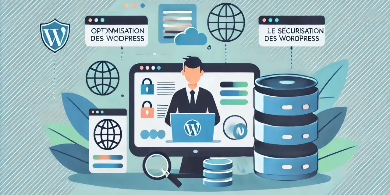 Illustration d'un homme devant un écran d'ordinateur, symbolisant l'optimisation et la sécurisation de l'espace membre WordPress.