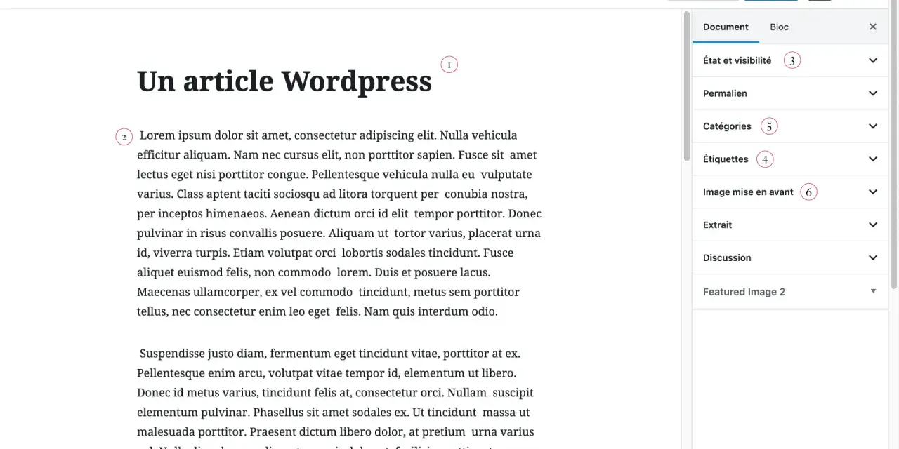Un article WordPress en cours de rédaction, avec des options de publication et de configuration sur la droite.