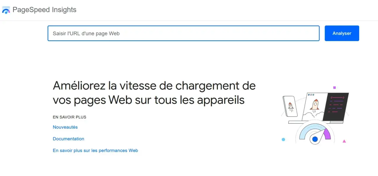 PageSpeed Insights pour optimiser WordPress. Analyse de la vitesse de chargement des pages web sur tous les appareils.