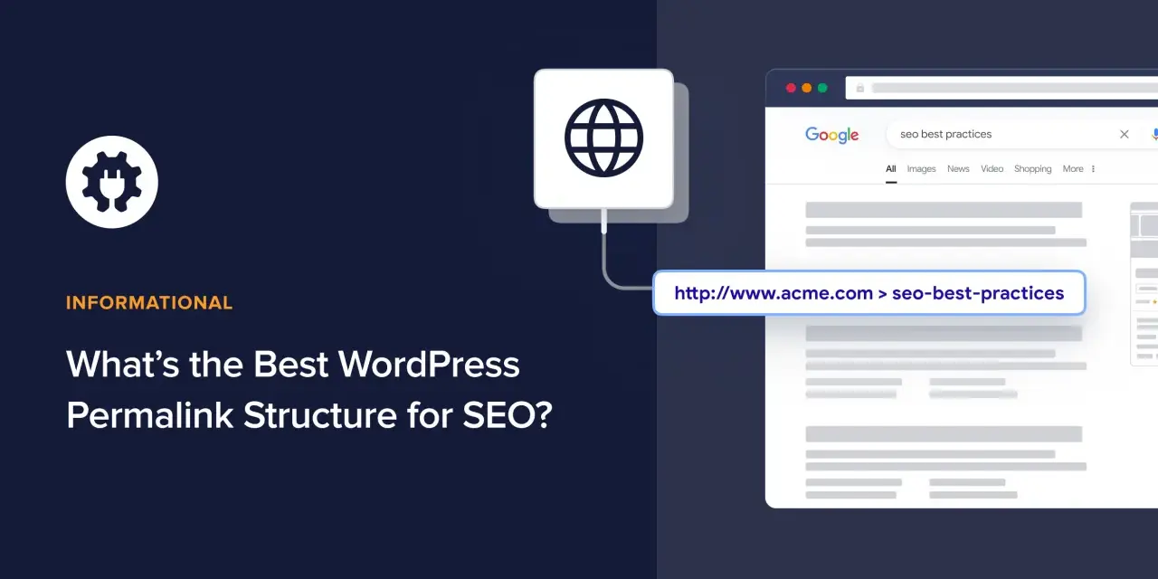 Une icône de roue dentée et un globe symbolisent la structure des permaliens WordPress pour le SEO. Comprendre ce qu'est un permalien est essentiel.
