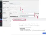 Interface WordPress montrant les réglages généraux pour changer l'URL du site. Une erreur indique que le site n'est pas accessible à l'adresse saisie.