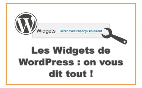 Logo WordPress et texte "Les Widgets de WordPress : on vous dit tout !" avec une clé à molette.