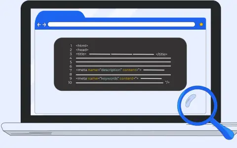 Code HTML montrant les balises de titre et de méta pour le référencement. Optimisez votre titre SEO WordPress.