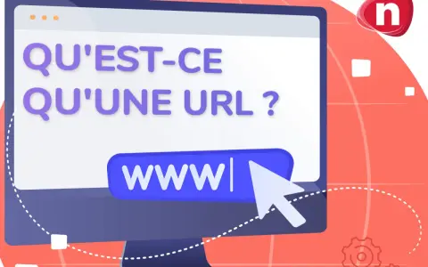 Un écran d'ordinateur affiche "QU'EST-CE QU'UNE URL ?". Une souris pointe vers le champ "www|", invitant à découvrir c'est quoi l'url d'un site.