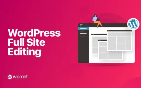 Illustration de la conception de sites web avec WordPress FSE. Une femme utilise un ordinateur portable sur une interface de site web.