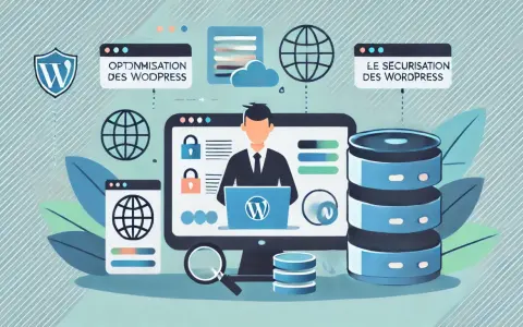 Illustration d'un homme devant un écran d'ordinateur, symbolisant l'optimisation et la sécurisation de l'espace membre WordPress.