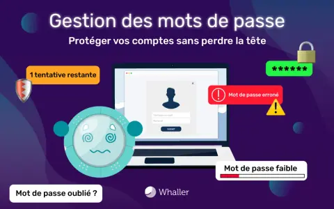 Illustration sur la gestion des mots de passe : tentative restante, mot de passe erroné, mot de passe faible, mot de passe oublié.