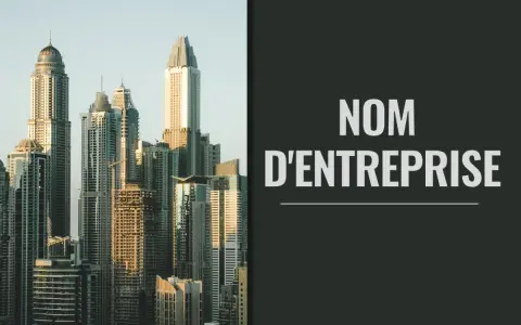 Vue d'une skyline moderne. Le texte "NOM D'ENTREPRISE" suggère une aide pour trouver un nom d'entreprise gratuit.