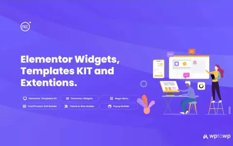 L'image présente les extensions Elementor, offrant des widgets, des kits de modèles et des fonctionnalités pour un design web royal.