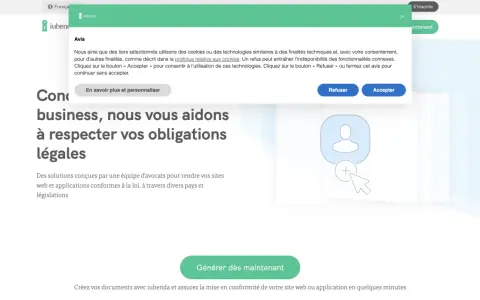 Une barre de notification de cookies s'affiche en haut de la page. Elle propose d'accepter, refuser ou personnaliser les cookies.