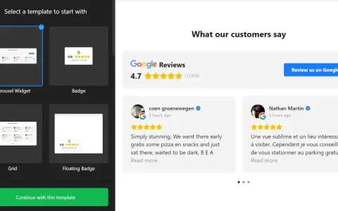 Modèle de widget carrousel pour afficher les Google Reviews sur WordPress.