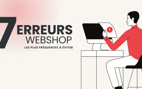 7 erreurs webshop à éviter pour bien lancer un blog. Un homme regarde un écran d'ordinateur avec un point d'exclamation.