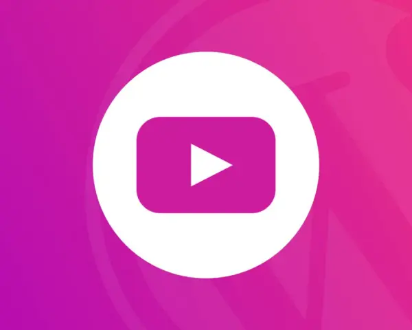 Icône YouTube sur fond dégradé rose et violet. Parfait pour découvrir des vidéos liées.