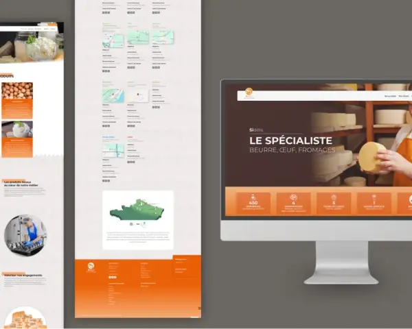 Conception d'un site vitrine WordPress pour un spécialiste du beurre, de l'œuf et du fromage. Le site met en avant les produits locaux et les engagements.