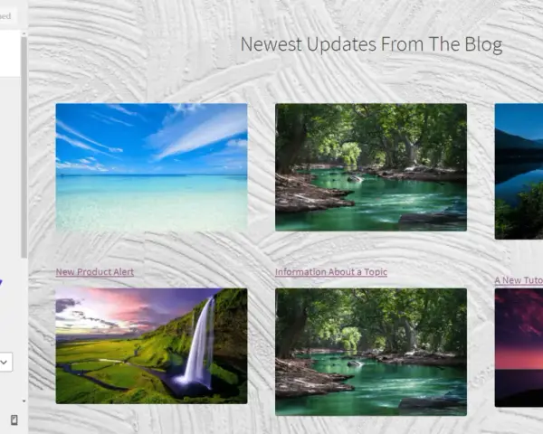 Image de fond WordPress avec des paysages variés : mer turquoise, rivière en forêt, lac au clair de lune, cascade, et arbre au coucher du soleil.