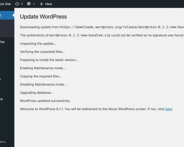 Mise à jour de WordPress 6.1.1 effectuée avec succès. Le site est prêt.
