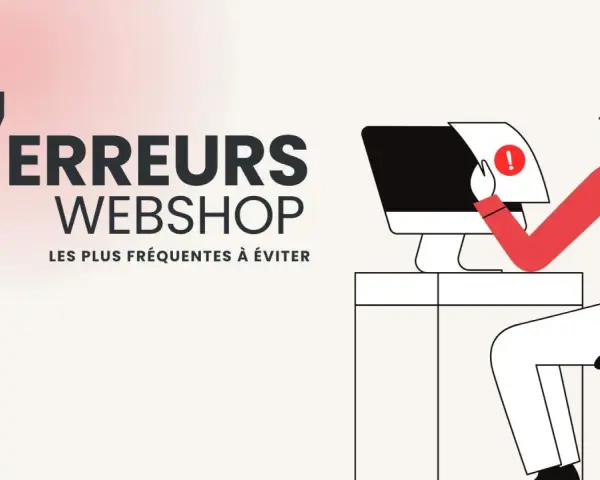 7 erreurs webshop à éviter pour bien lancer un blog. Un homme regarde un écran d'ordinateur avec un point d'exclamation.