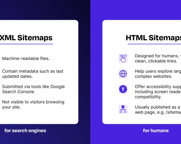 Comparaison des sitemaps XML (pour moteurs de recherche) et HTML (pour humains).