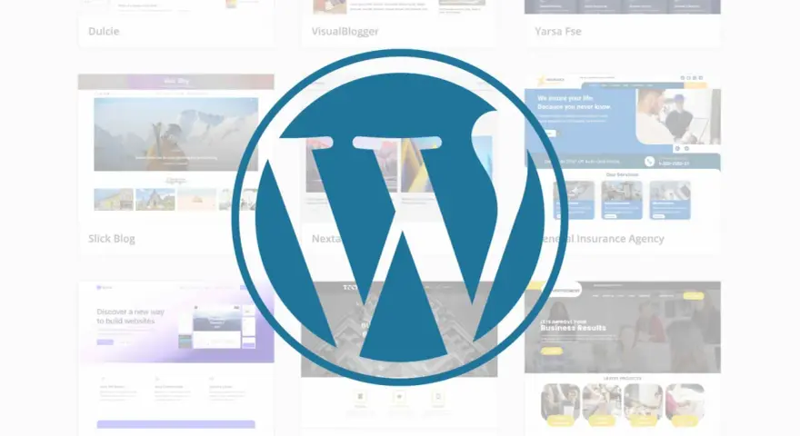 Le logo WordPress domine une mosaïque de maquettes de sites web, illustrant pourquoi utiliser WordPress pour créer des sites variés et professionnels.