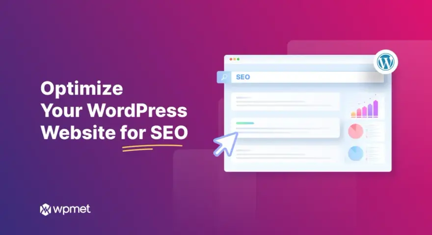 Optimisez votre site WordPress pour le SEO. Graphiques et barre de recherche SEO sur un écran d'ordinateur.
