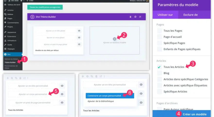 Configuration du Thème Builder WordPress pour tous les articles.