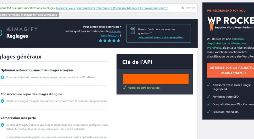Paramètres d'Imagify, un wordpress image optimizer, pour optimiser automatiquement les images et conserver les originaux.