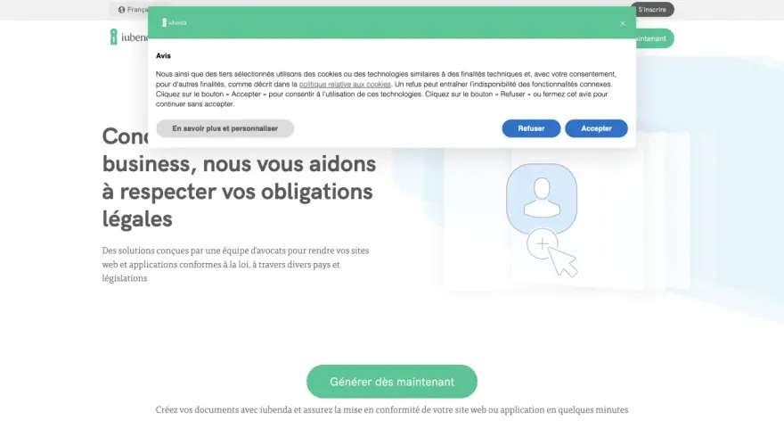 Une barre de notification de cookies s'affiche en haut de la page. Elle propose d'accepter, refuser ou personnaliser les cookies.