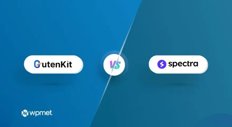 Comparaison entre GutenKit et Spectra, deux outils pour WordPress. Le logo Spectra est bien visible.