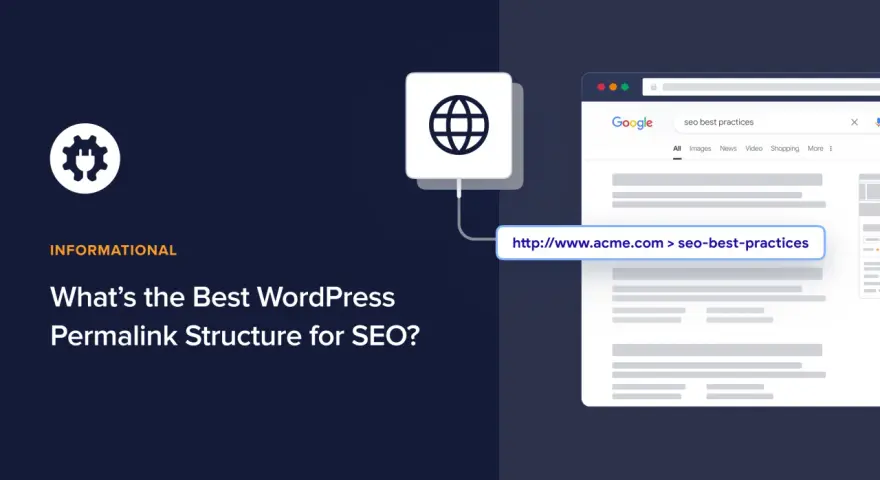 Une icône de roue dentée et un globe symbolisent la structure des permaliens WordPress pour le SEO. Comprendre ce qu'est un permalien est essentiel.