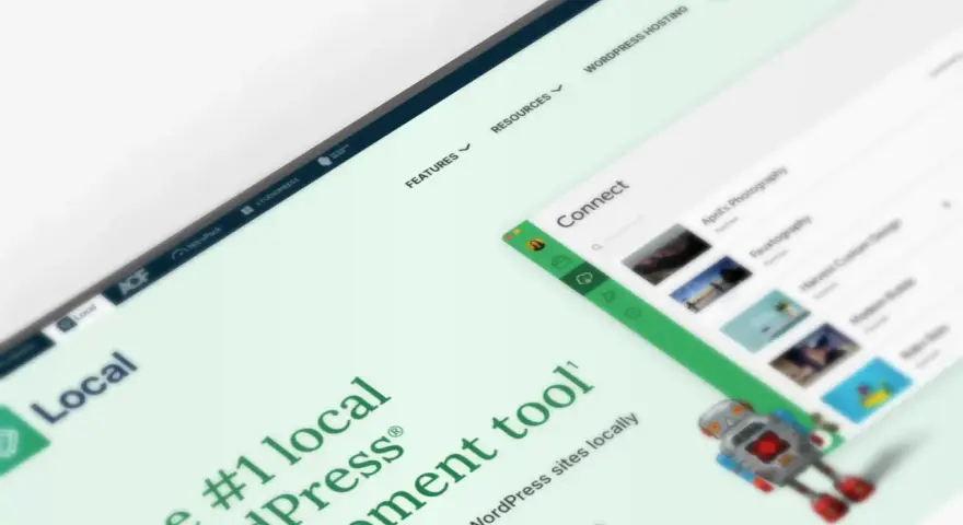 Interface d'un outil **local** pour le développement **WordPress** sur **Mac**, avec des logos et des options de connexion.