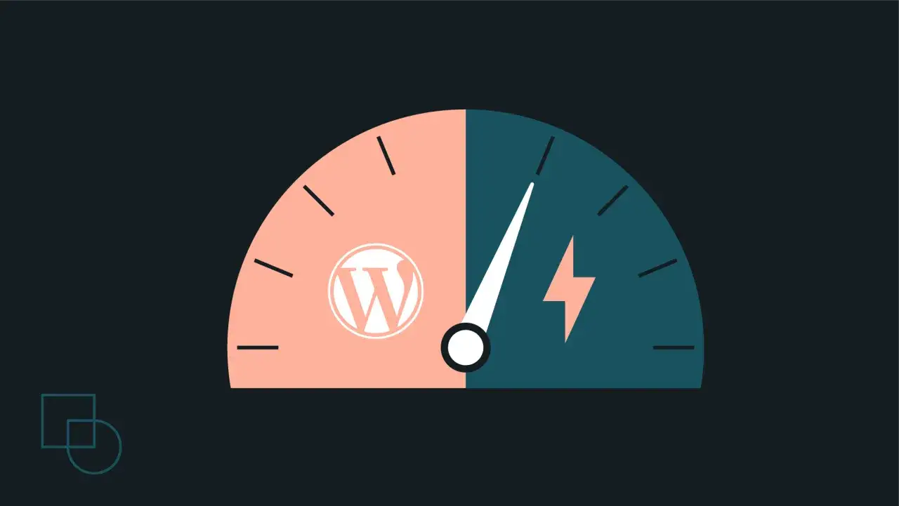 Compteur de vitesse divisé en deux : logo WordPress à gauche, éclair à droite. Un plugin cache WordPress peut accélérer votre site.