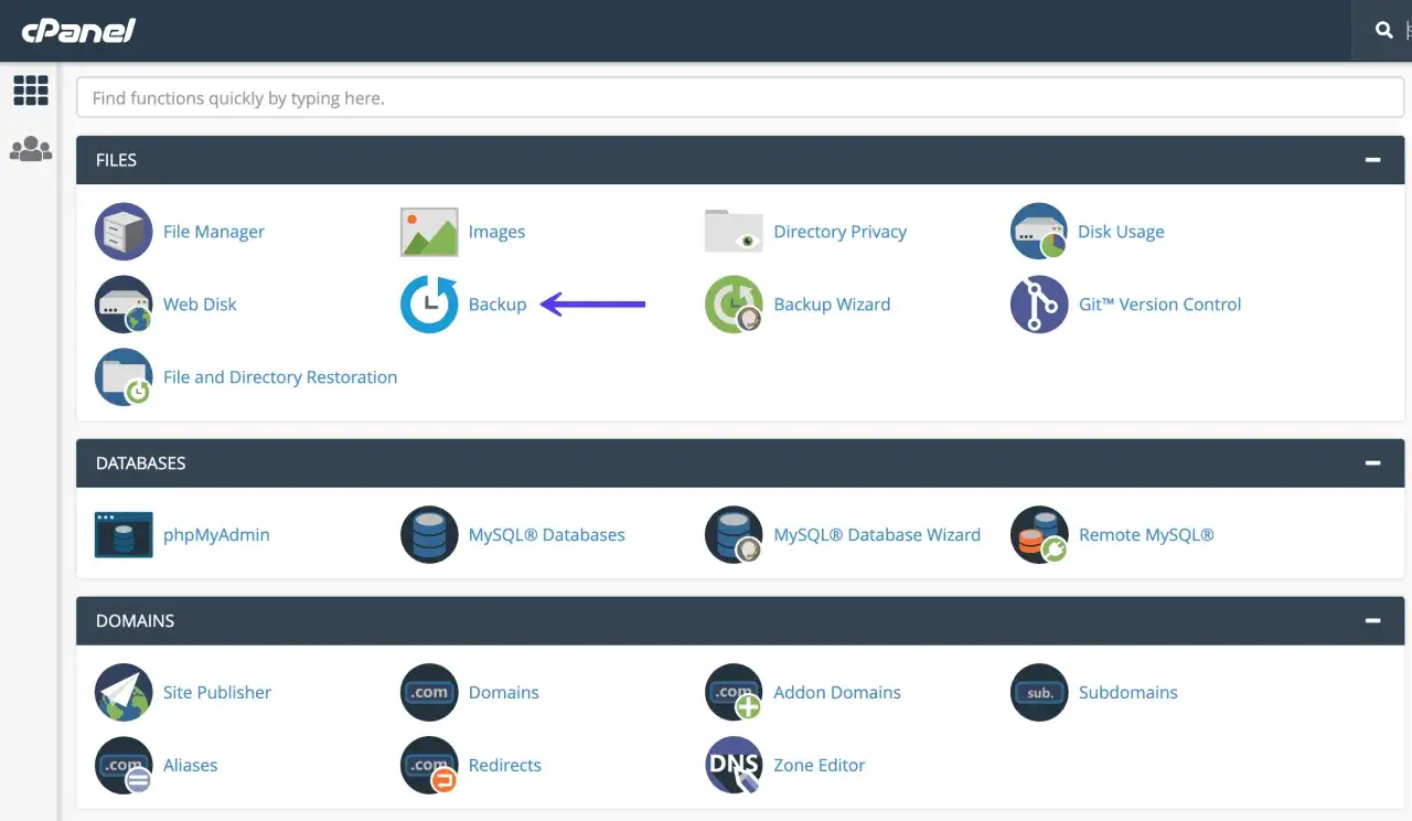 Icône de sauvegarde WordPress dans cPanel, prête à protéger votre site.