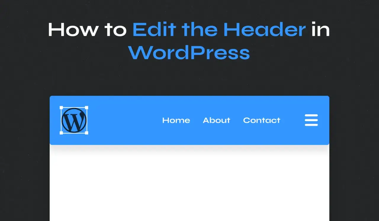Titre : Comment modifier le header WordPress. Le header bleu affiche le logo WordPress, 
