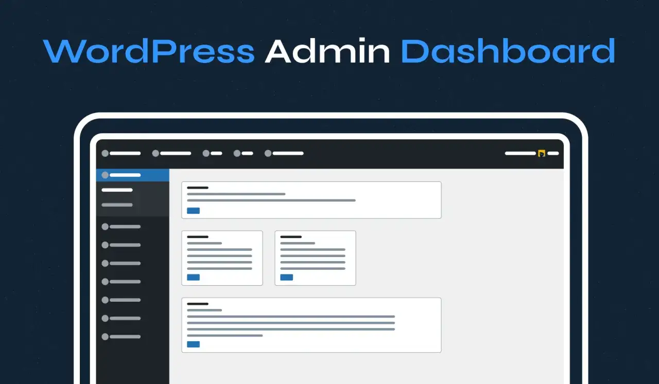 Pr&eacute;sentation du tableau de bord WordPress. Interface d'administration avec menu lat&eacute;ral et blocs de contenu.