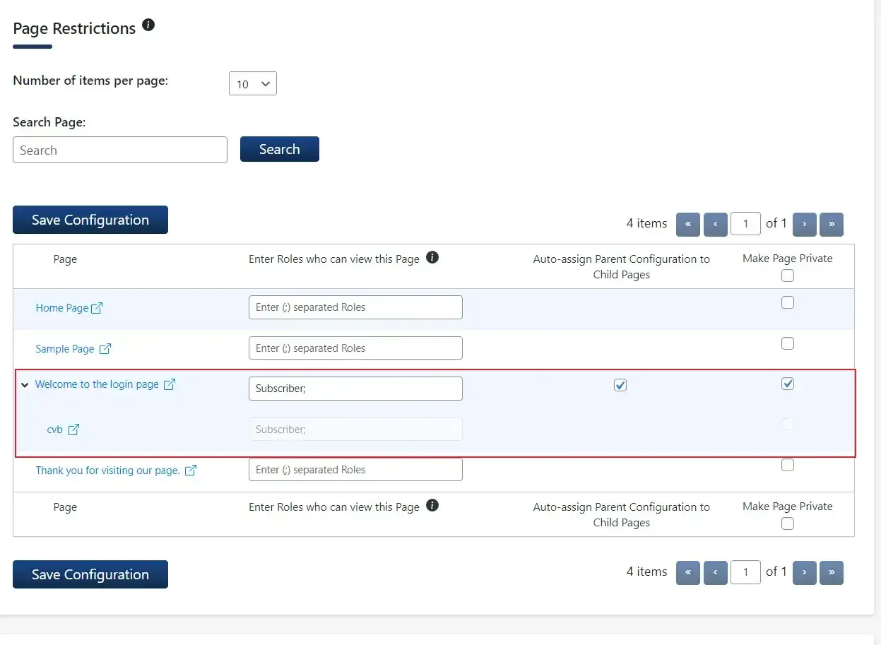 Configuration des restrictions de page pour les adh&eacute;sions payantes. La page 