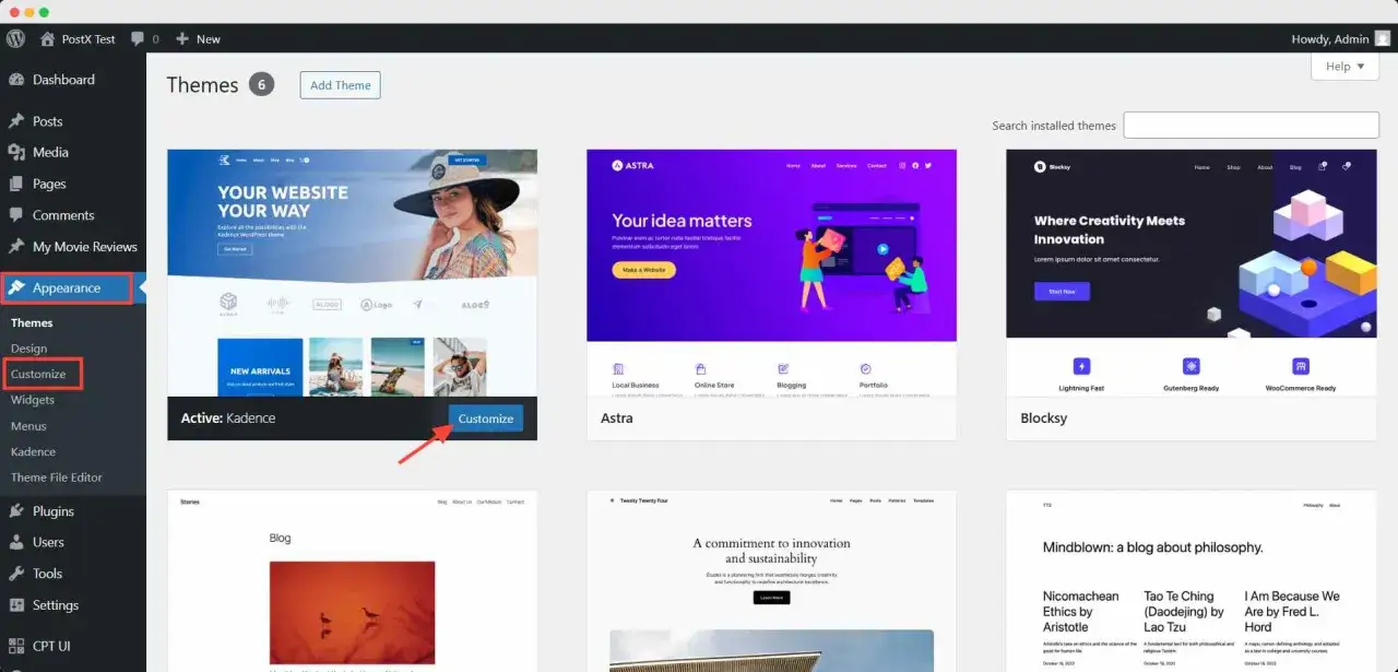 Interface WordPress : le menu
