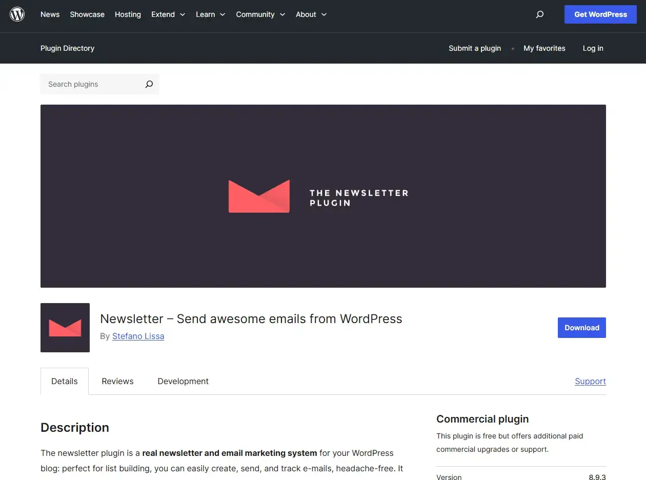 Page WordPress.org présentant le plugin