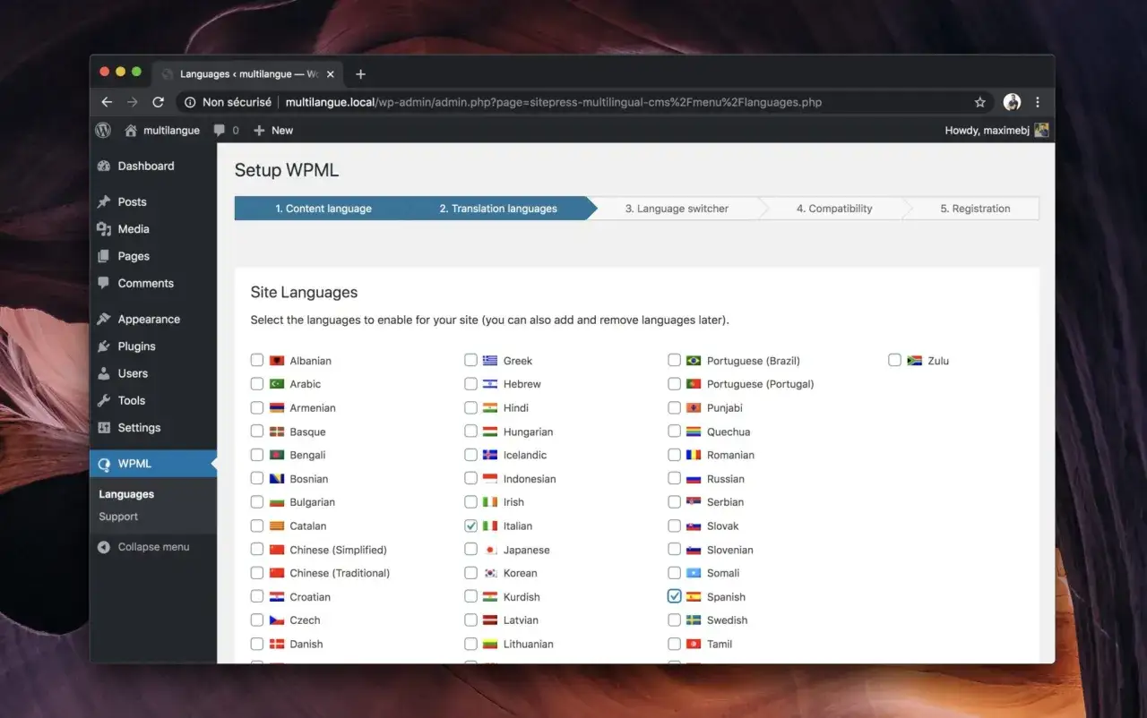 Configuration de WPML pour le multilinguisme. Comparaison avec Polylang pour choisir la meilleure solution.