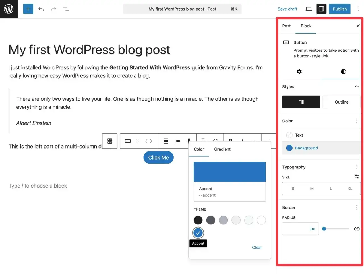 Voici comment créer un blog : personnalisation d'un bouton dans un article WordPress.